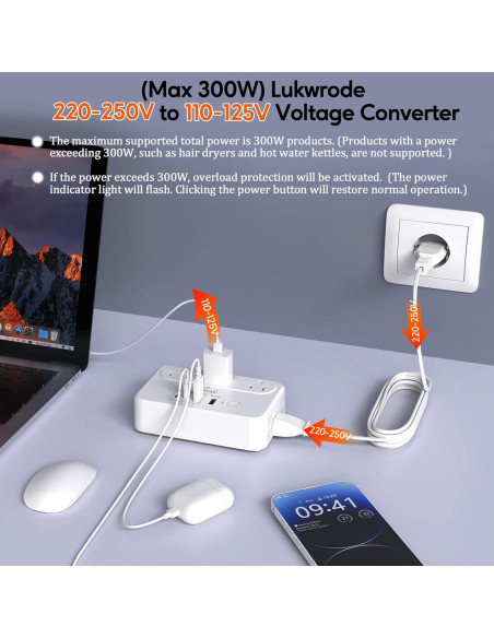 Convertidor de Voltaje 220V a 110V Lukwrode 35W USB Universal