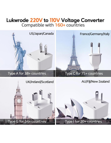 Convertidor de Voltaje 220V a 110V Lukwrode 35W USB Universal