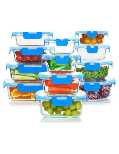Juego de 24 Recipientes de Vidrio KOMUEE Apilables y Herméticos