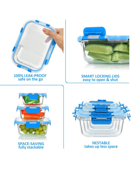 Juego de 24 Recipientes de Vidrio KOMUEE Apilables y Herméticos