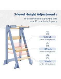 Torre de Cocina Plegable WeeGuruu Ajustable para Niños 18 Meses a 6 Años 2
