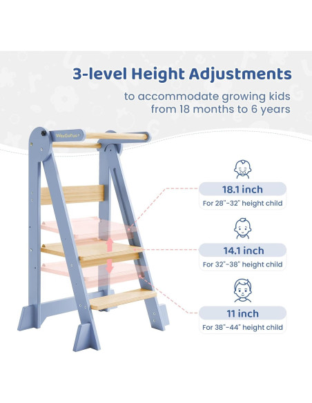 Torre de Cocina Plegable WeeGuruu Ajustable para Niños 18 Meses a 6 Años