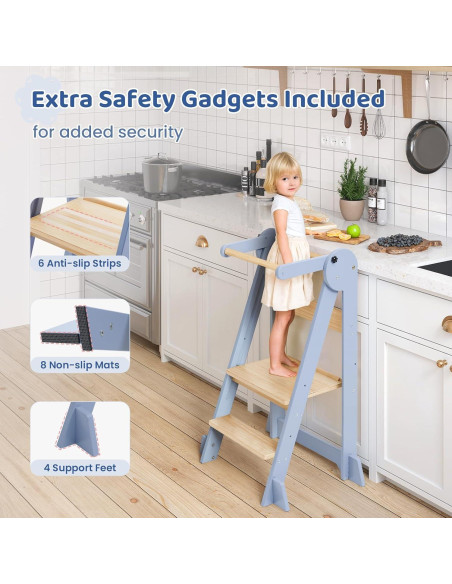 Torre de Cocina Plegable WeeGuruu Ajustable para Niños 18 Meses a 6 Años