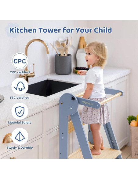 Torre de Cocina Plegable WeeGuruu Ajustable para Niños 18 Meses a 6 Años