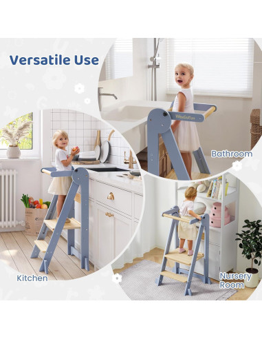 Torre de Cocina Plegable WeeGuruu Ajustable para Niños 18 Meses a 6 Años