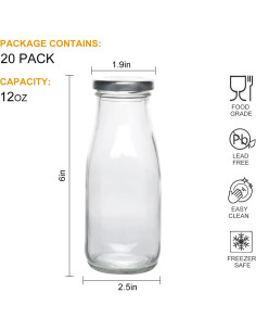 Botellas de vidrio QAPPDA 350ml con tapa plateada - Set de 20 2