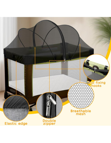Cubierta Antimosquitos para Cuna de Viaje Jiangcha - Negro Grande