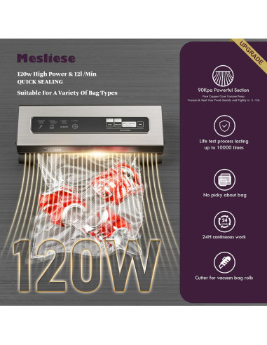 Máquina de Sellado al Vacío Mesliese 6-en-1 90kPa Plata