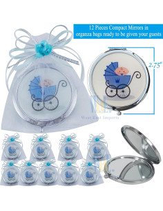 Espejos Compactos Doble Cara WE Azul 12pcs para Baby Shower 2
