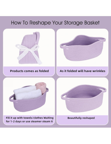 Cesta de Almacenamiento de Cuerda de Algodón Lavanda 30x20x12 cm