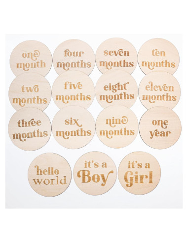 Discos de Hito Mensual de Madera OENIZI - 12 Meses Bebé