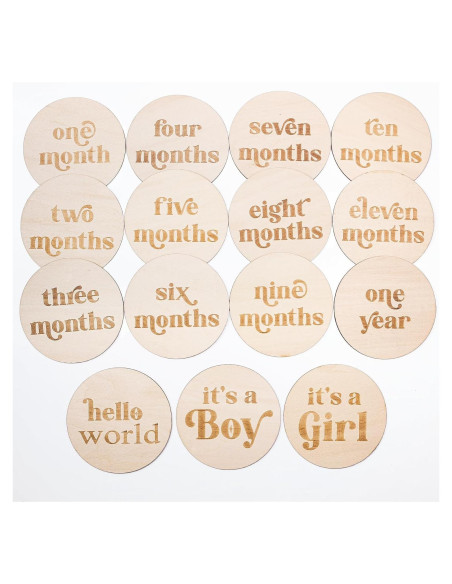 Discos de Hito Mensual de Madera OENIZI - 12 Meses Bebé