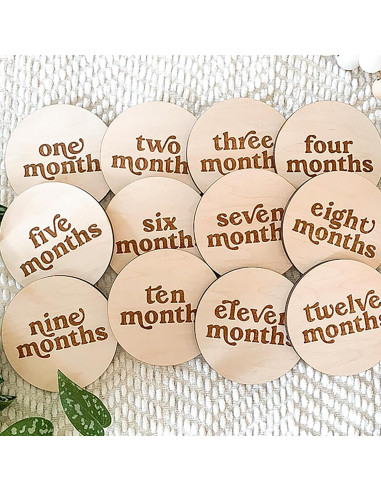 Discos de Hito Mensual de Madera OENIZI - 12 Meses Bebé