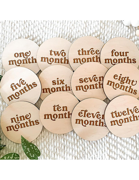 Discos de Hito Mensual de Madera OENIZI - 12 Meses Bebé