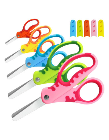 Tijeras para Niños Oiijiok con Funda Punta Roma - Paquete de 5