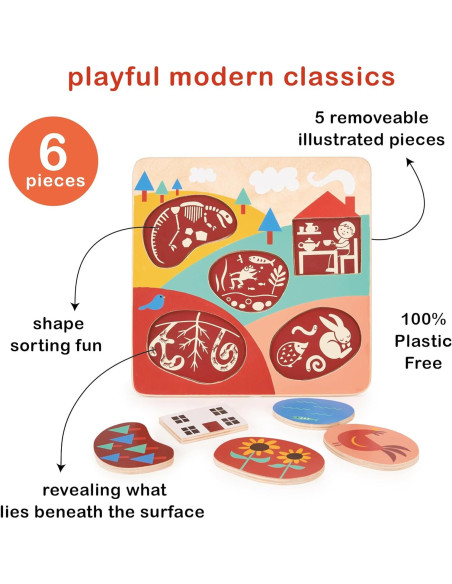 Rompecabezas de Madera Mentari - Campo 5 Piezas 24.5x24.5cm