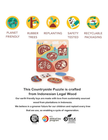 Rompecabezas de Madera Mentari - Campo 5 Piezas 24.5x24.5cm