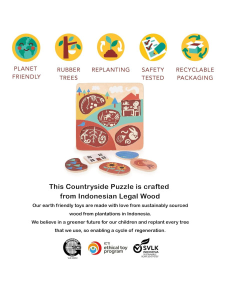 Rompecabezas de Madera Mentari - Campo 5 Piezas 24.5x24.5cm