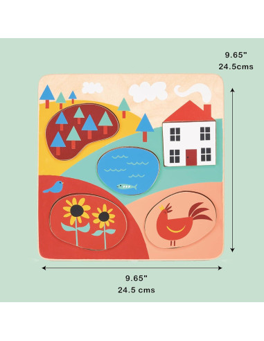 Rompecabezas de Madera Mentari - Campo 5 Piezas 24.5x24.5cm