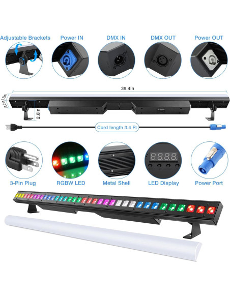 Barra de Luz LED OPPSK 120W 36 LEDs RGBW DMX 100cm
