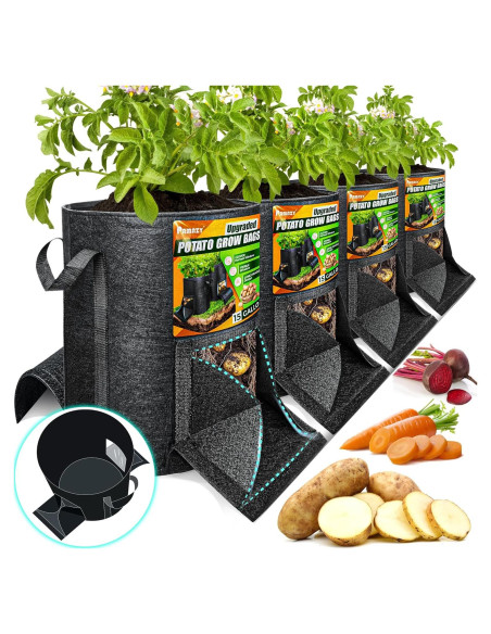 Bolsas de Cultivo de Papas PAMAZY 15 Galones con Ventanas