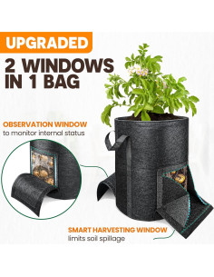 Bolsas de Cultivo de Papas PAMAZY 15 Galones con Ventanas 2