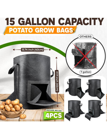 Bolsas de Cultivo de Papas PAMAZY 15 Galones con Ventanas
