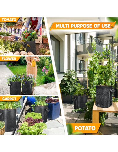 Bolsas de Cultivo de Papas PAMAZY 15 Galones con Ventanas