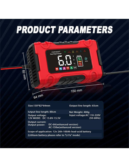 Cargador Inteligente de Batería 12V 6A FASTAGEI con Reparación Cargador Inteligente de Batería 12V 6A FASTAGEI con Reparación