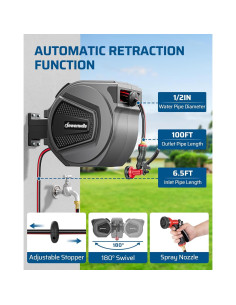 Carrete de Manguera DEWENWILS 30.48 m Retráctil Pared 8 Patrones 2