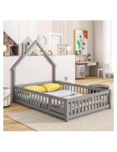 Cama Montessori Individual UOCFYK con Cerca y Puerta Gris