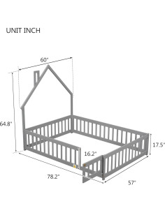 Cama Montessori Individual UOCFYK con Cerca y Puerta Gris 2