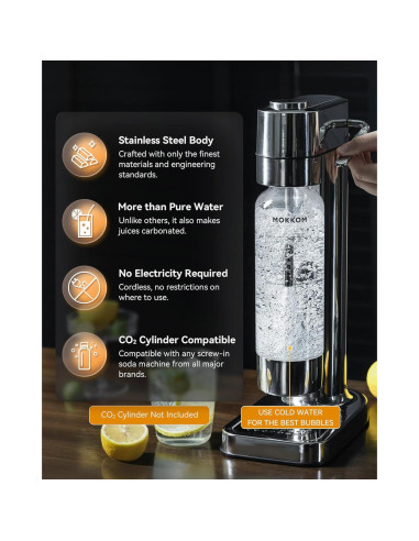 MOKKOM Máquina de Agua Espumosa 1L - Carbonatador Acero Inoxidable