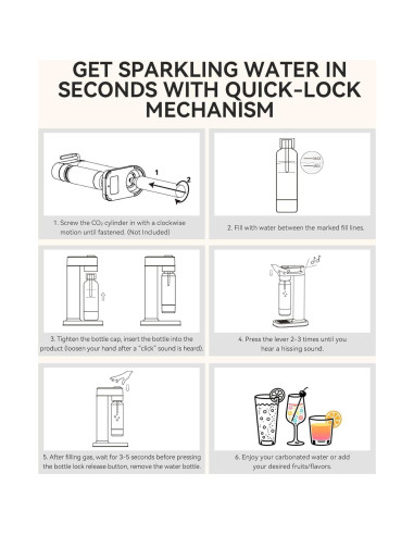 MOKKOM Máquina de Agua Espumosa 1L - Carbonatador Acero Inoxidable