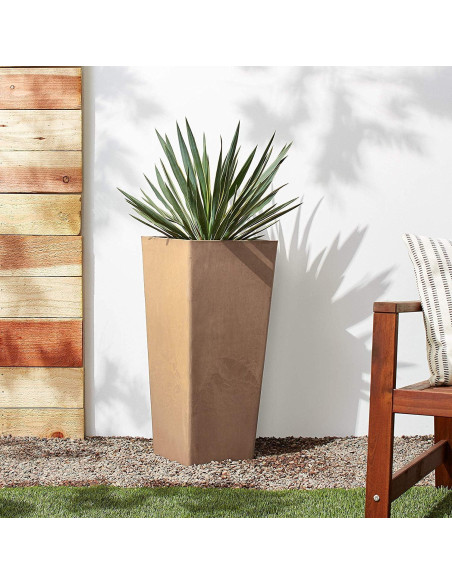 Macetero Cuadrado Alto Arcadia Garden 33x33x71 cm Taupe