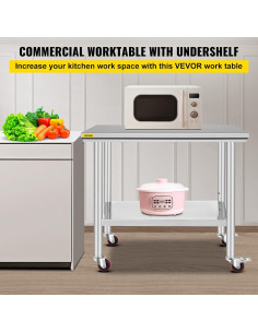 Mesa de Trabajo de Acero Inoxidable Vevor 91x61 cm con Ruedas 2