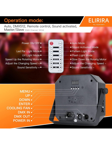 Luces de Fiesta DJ ELIRIRA 5 en 1 con Control Remoto