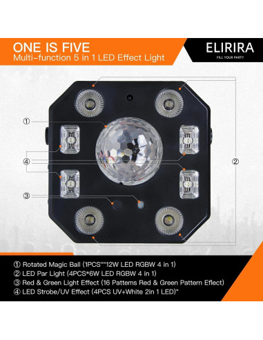 Luces de Fiesta DJ ELIRIRA 5 en 1 con Control Remoto