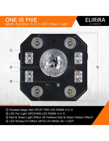 Luces de Fiesta DJ ELIRIRA 5 en 1 con Control Remoto