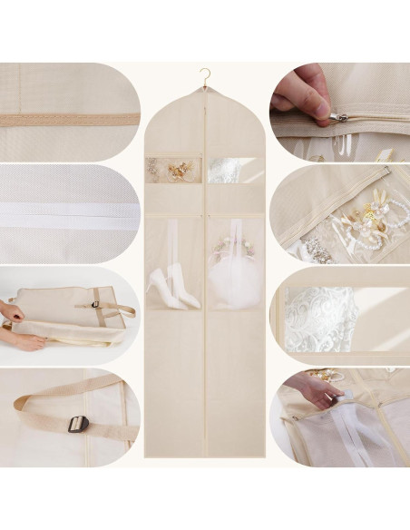 Bolsa de Vestido de Novia TANGKA 182.88 cm con 6 Bolsillos Beige