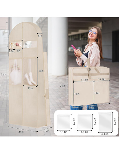 Bolsa de Vestido de Novia TANGKA 182.88 cm con 6 Bolsillos Beige