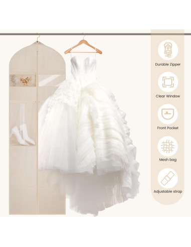 Bolsa de Vestido de Novia TANGKA 182.88 cm con 6 Bolsillos Beige