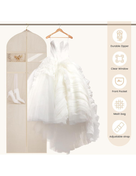 Bolsa de Vestido de Novia TANGKA 182.88 cm con 6 Bolsillos Beige