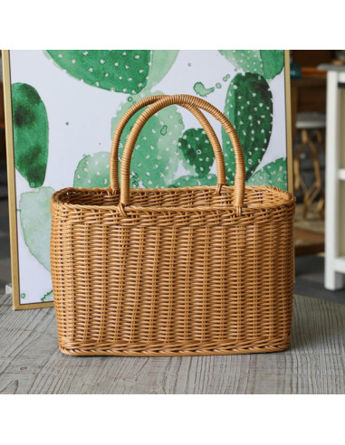 Canasta Ovalada de Plástico Tejida MAGICLULU 37x32x18cm