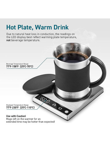 COSORI Calentador de Tazas y Taza Acero Inoxidable 500ml