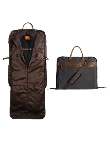 Bolsa de Traje de Lona y Cuero TRITOUR con Compartimento para Laptop
