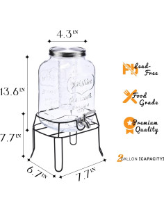 Dispensador de Bebidas de Vidrio RuileMei 7.57L con Grifo Inoxidable 2