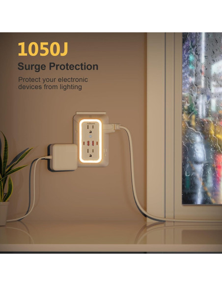 Extensor de Enchufe de Pared ZHONGSHAN con Luz Nocturna y 4 USB