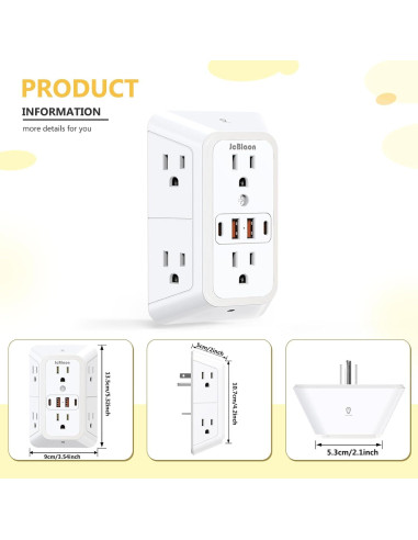 Extensor de Enchufe de Pared ZHONGSHAN con Luz Nocturna y 4 USB