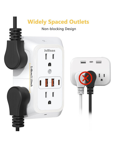 Extensor de Enchufe de Pared ZHONGSHAN con Luz Nocturna y 4 USB